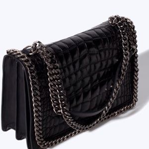 Zara ‘City Bag’ -Black Quilted Bag w/ Silver Chain